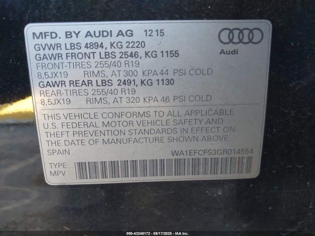 2016 AUDI Q3 WA1EFCFS3GR014554 Photo 8