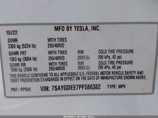 2023 TESLA MODEL Y 7SAYGDEE7PF586382 Photo 8