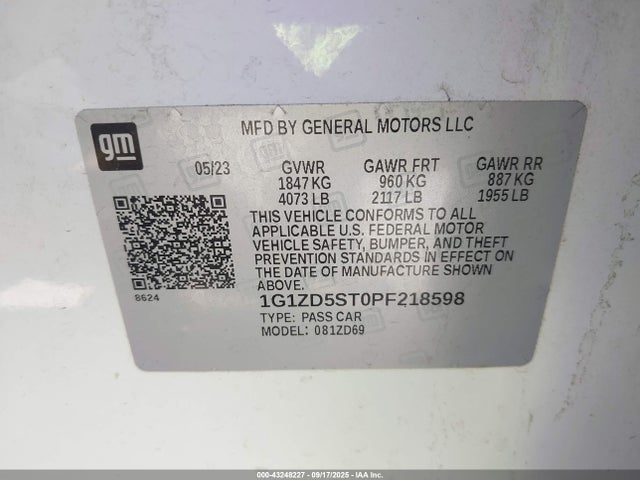 1G1ZD5ST0PF218598 Chevrolet lfv