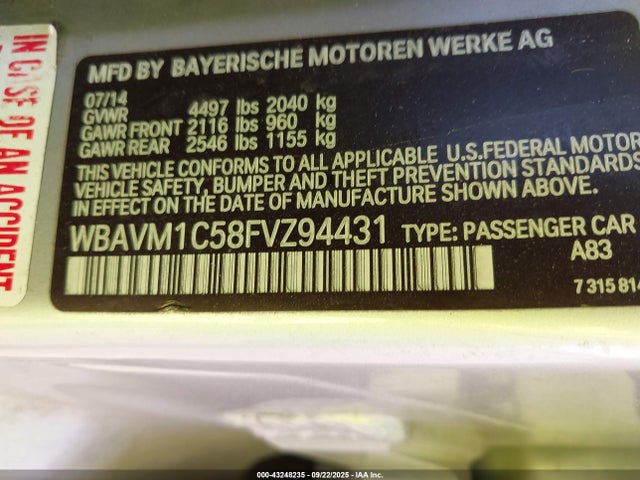 WBAVM1C58FVZ94431 BMW 2015