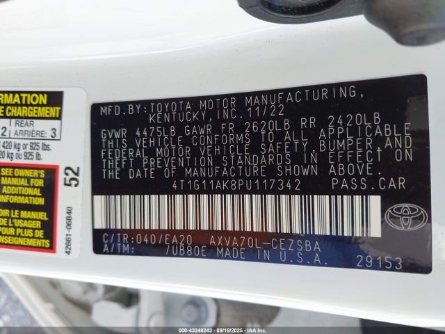 4T1G11AK8PU117342 Toyota a25a-fks