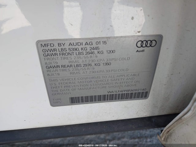 2015 AUDI Q5 WA1LFAFP8FA092140 Photo 8