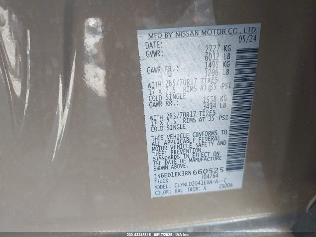 1N6ED1EK3RN660525 Nissan Frontier