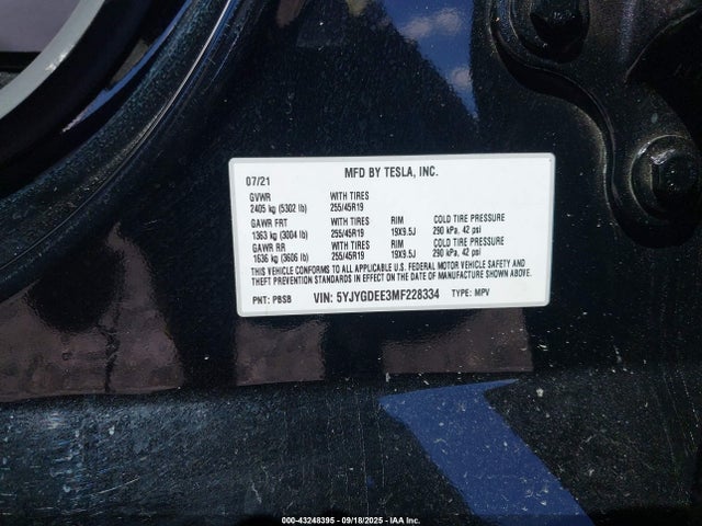 2021 TESLA MODEL Y 5YJYGDEE3MF228334 Photo 8
