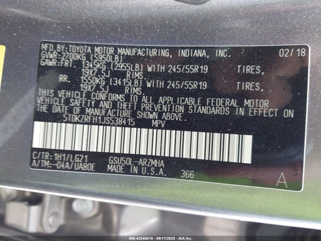 Toyota 2gr-fks 2018 5TDKZRFH1JS538415 Image 9