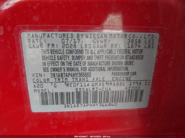 3N1AB7AP4HY366860 Nissan Sentra