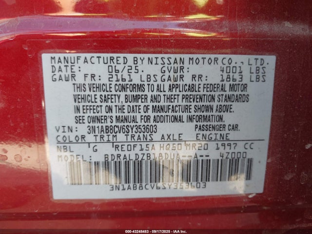 3N1AB8CV6SY353603 Nissan 2025