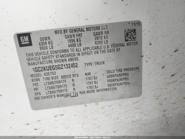 1GC2KUEG5GZ132452 Chevrolet l96 - flexible fuel (gas/ethanol), sfi iron