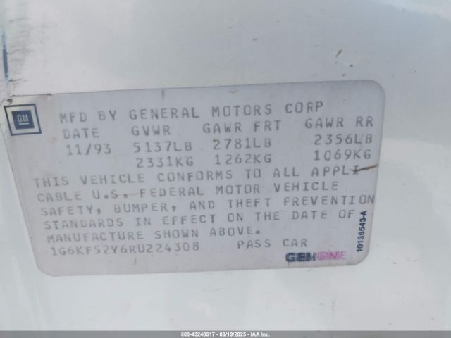 1994 CADILLAC DEVILLE 1G6KF52Y6RU224308 Photo 8