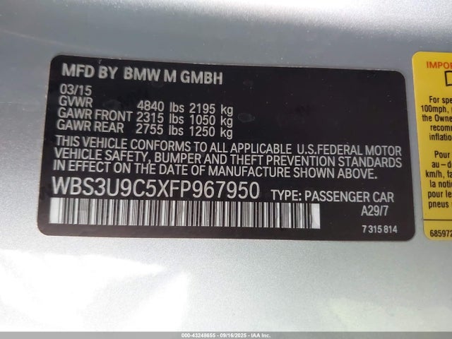 WBS3U9C5XFP967950 BMW M4