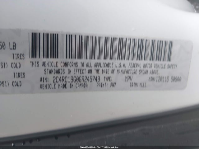 Chrysler 2016 2016 2C4RC1BG0GR245749 Image 9