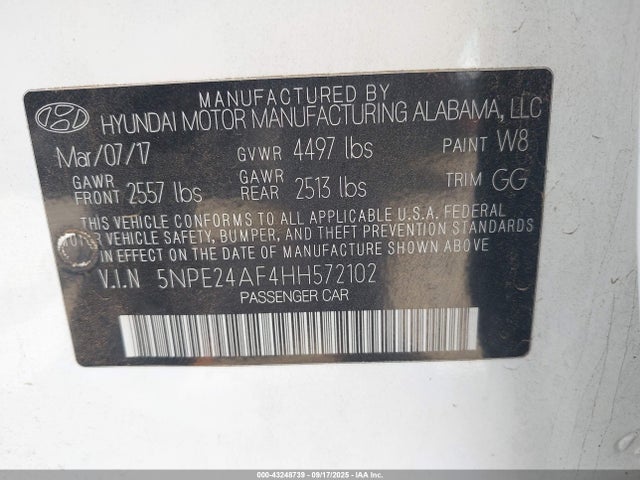 5NPE24AF4HH572102 Hyundai Sonata