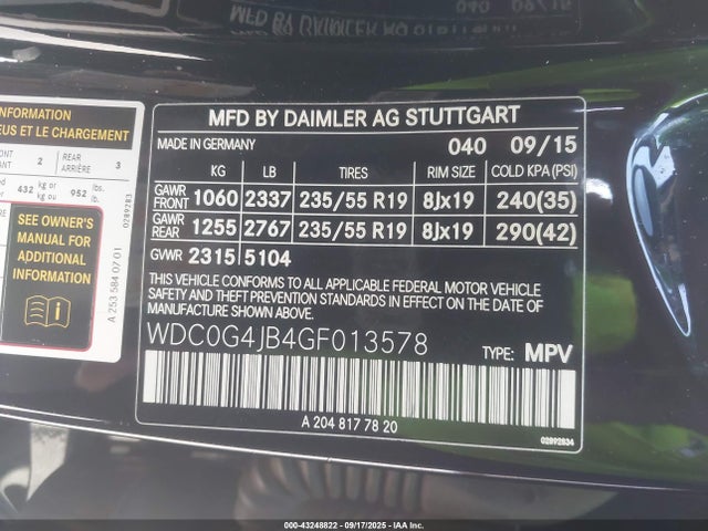 WDC0G4JB4GF013578 Mercedes-Benz m274