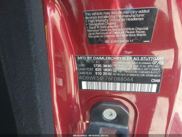 2006 MERCEDES-BENZ SLK 280 WDBWK54F76F088064 Photo 8