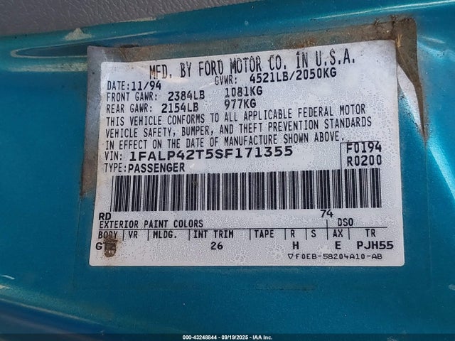 1995 FORD MUSTANG 1FALP42T5SF171355 Photo 8