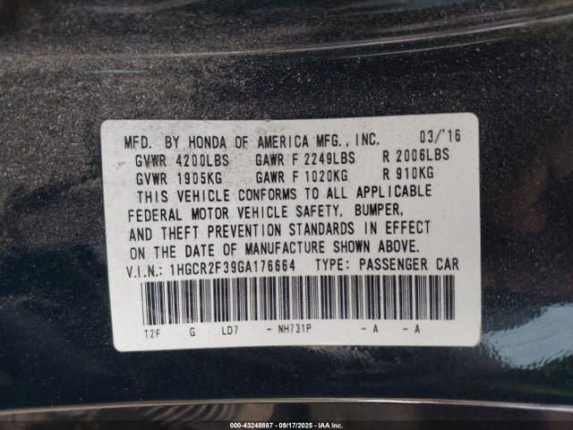 Honda k24w1 2016 1HGCR2F39GA176664 Image 9