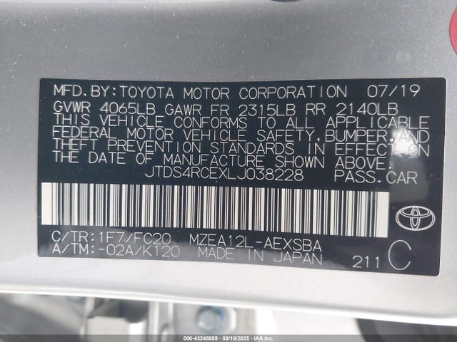 JTDS4RCEXLJ038228 Toyota m20-fks