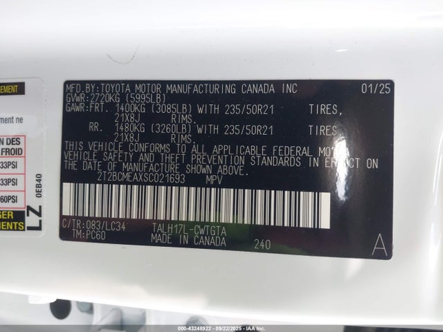 Auction sale of the 2025 Lexus Rx 500h F Sport Performance, vin: 2T2BCMEAXSC021693, lot number: 43248922