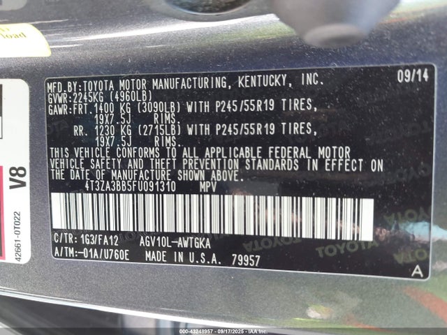 Toyota 1ar-fe 2015 4T3ZA3BB5FU091310 Image 9