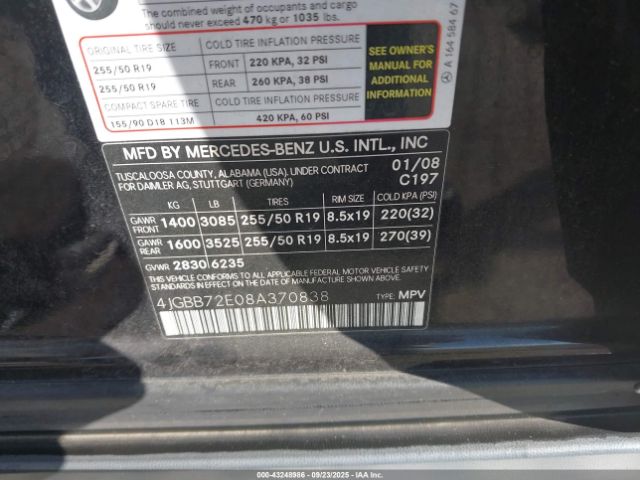 2008 MERCEDES-BENZ ML 550 4JGBB72E08A370838 Photo 8