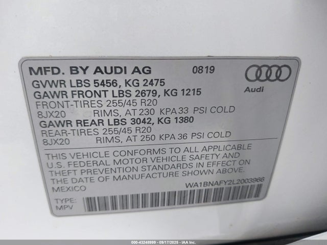 WA1BNAFY2L2003966 Audi 2020