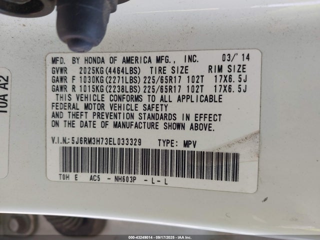 5J6RM3H73EL033329 Honda k24z7