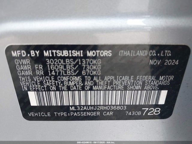 2024 MITSUBISHI MIRAGE ML32AUHJ2RH036803 Photo 8