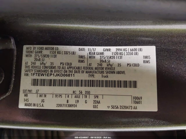 1FTEW1EP1JKD06811 Ford 2.7l-4v