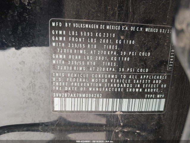 Volkswagen 2022 2022 3VV2B7AX7NM094262 Image 9