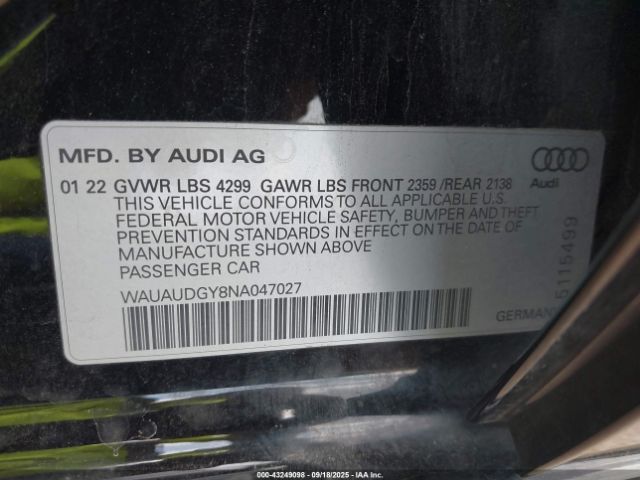 2022 AUDI A3 WAUAUDGY8NA047027 Photo 8