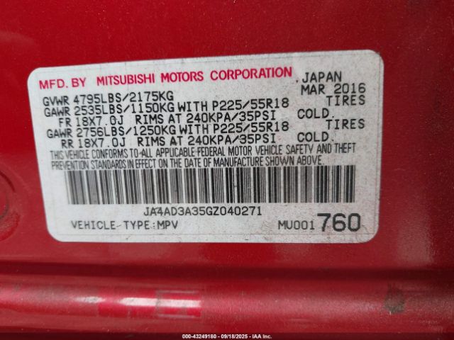 2016 MITSUBISHI OUTLANDER JA4AD3A35GZ040271 Photo 8