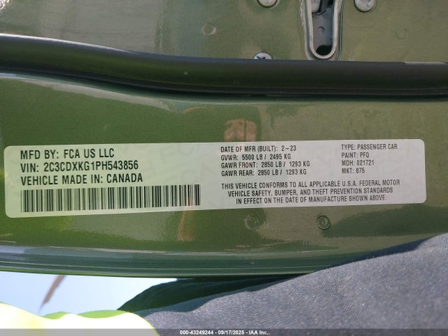 2023 Dodge Charger Police Awd მანქანა იყიდება აუქციონზე, vin: 2C3CDXKG1PH543856, აუქციონის ნომერი: 43249244