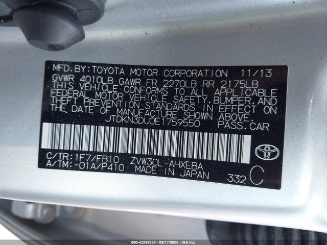 Toyota 2zr-fxe+3jm 2014 JTDKN3DU0E1759550 Image 9