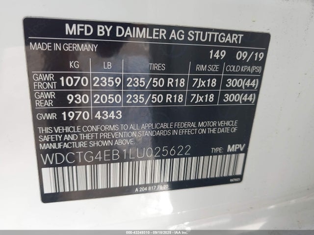 2020 MERCEDES-BENZ GLA 250 WDCTG4EB1LU025622 Photo 8