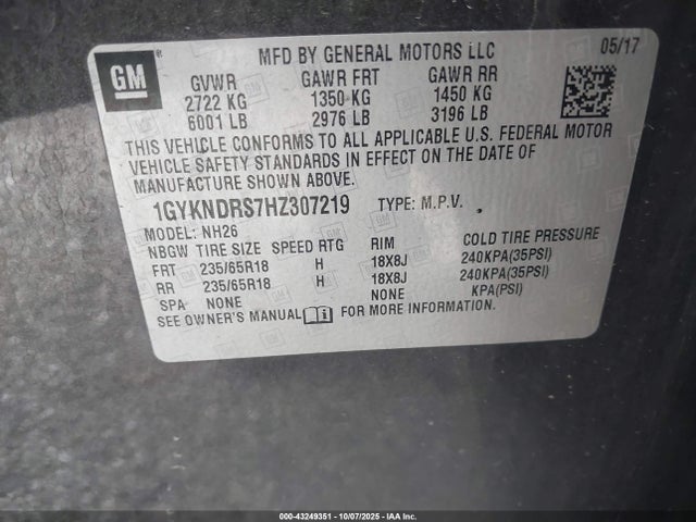 2017 CADILLAC XT5 1GYKNDRS7HZ307219 Photo 8
