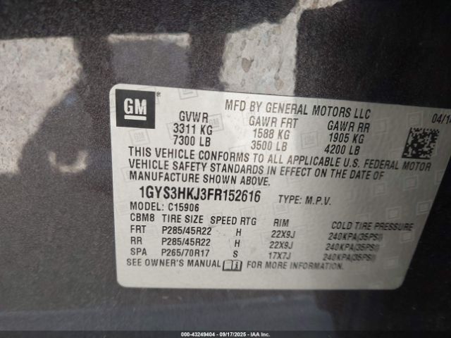 2015 CADILLAC ESCALADE ESV 1GYS3HKJ3FR152616 Photo 8