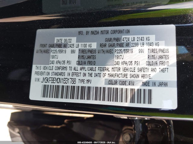 Продаж на аукціоні авто 2022 Mazda Cx-5 2.5 S Premium Plus, vin: JM3KFBEM0N1631788, номер лоту: 43249488