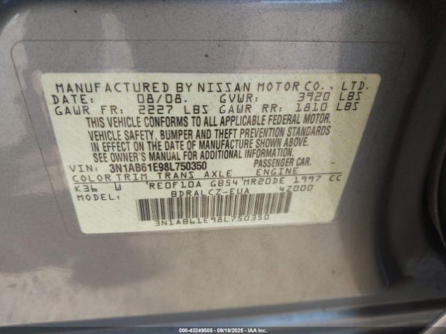 2008 NISSAN SENTRA 3N1AB61E98L750350 Photo 8