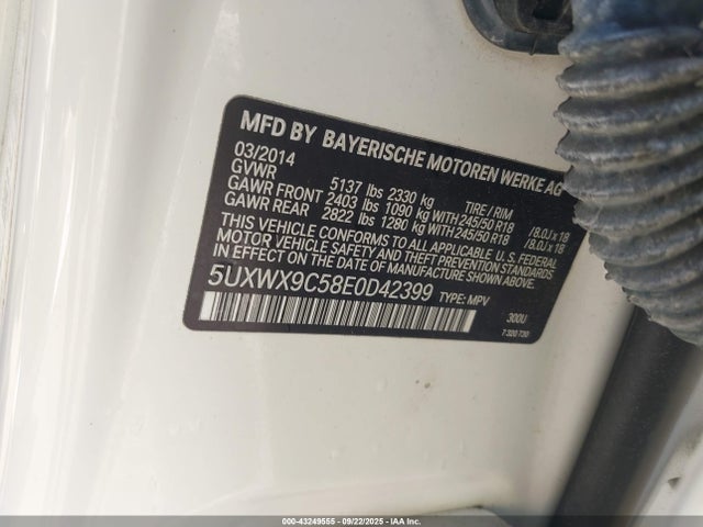 BMW X3 2014 5UXWX9C58E0D42399 Image 9