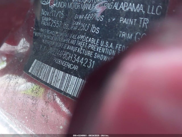 5NPE24AF6GH344231 Hyundai dohc gdi theta-ii