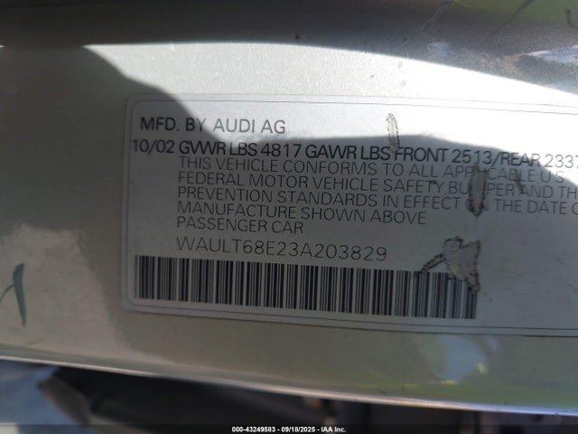 2003 AUDI A4 WAULT68E23A203829 Photo 8