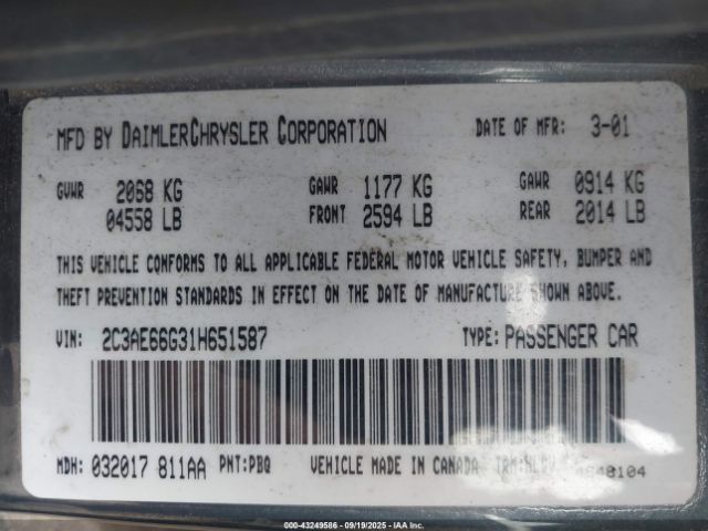 2001 CHRYSLER 300M 2C3AE66G31H651587 Photo 8