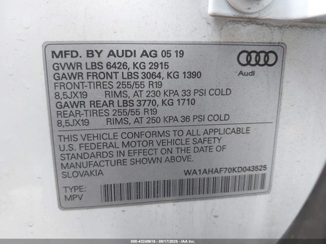 2019 AUDI Q7 WA1AHAF70KD043525 Photo 8