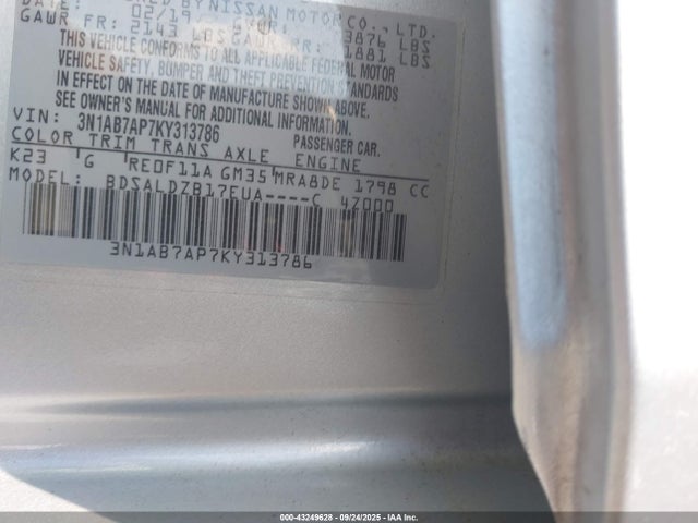 3N1AB7AP7KY313786 Nissan Sentra