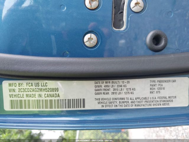 2021 DODGE CHALLENGER 2C3CDZAG2MH520899 Photo 8