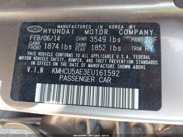 Hyundai dohc gdi gamma 2014 KMHCU5AE3EU161592 Image 9