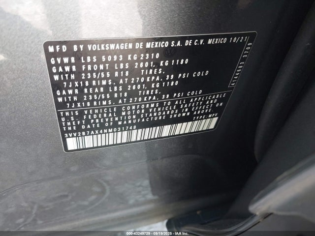 3VV2B7AX4NM031748 Volkswagen Tiguan