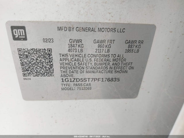 1G1ZD5ST7PF176835 Chevrolet lfv