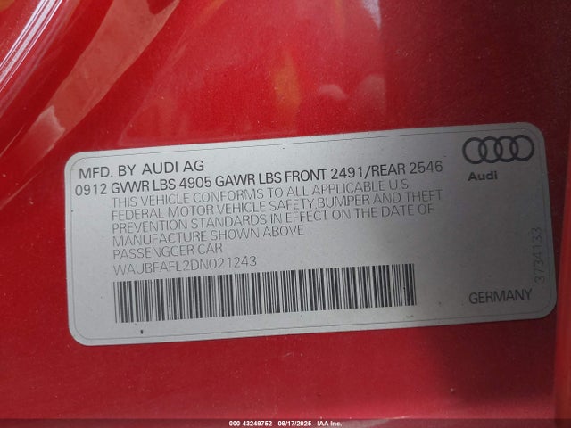 2013 AUDI A4 WAUBFAFL2DN021243 Photo 8