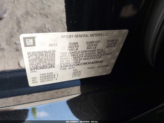 Продаж на аукціоні авто 2019 Gmc Yukon Xl Slt, vin: 1GKS2GKC9KR409040, номер лоту: 43249810